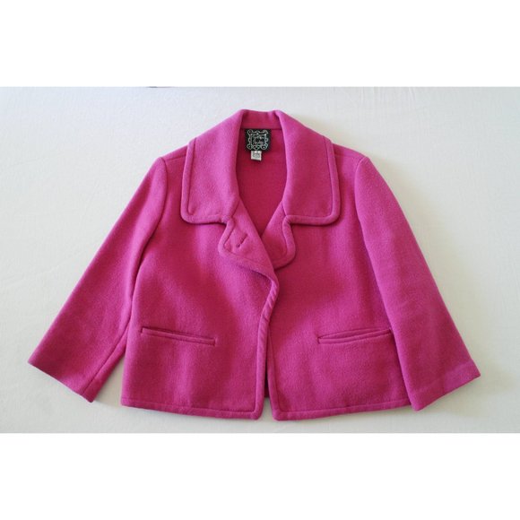 Cynthia Rowley Barbiecore Magenta Pink Crop Short Wool Coat Size